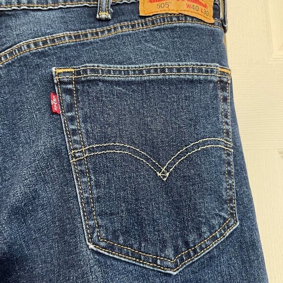 Levi's Men's Dark Wash Factory Faded 505 Straight Leg Fit Jeans Size 40 30 - Picture 4 of 9